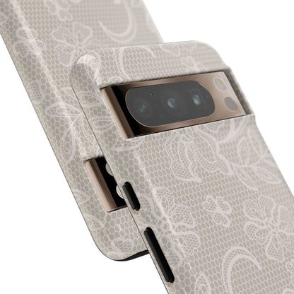 Lace Phone Case for iPhone Samsung Pixel – Cream Floral Elegant Aesthetic - JGUS