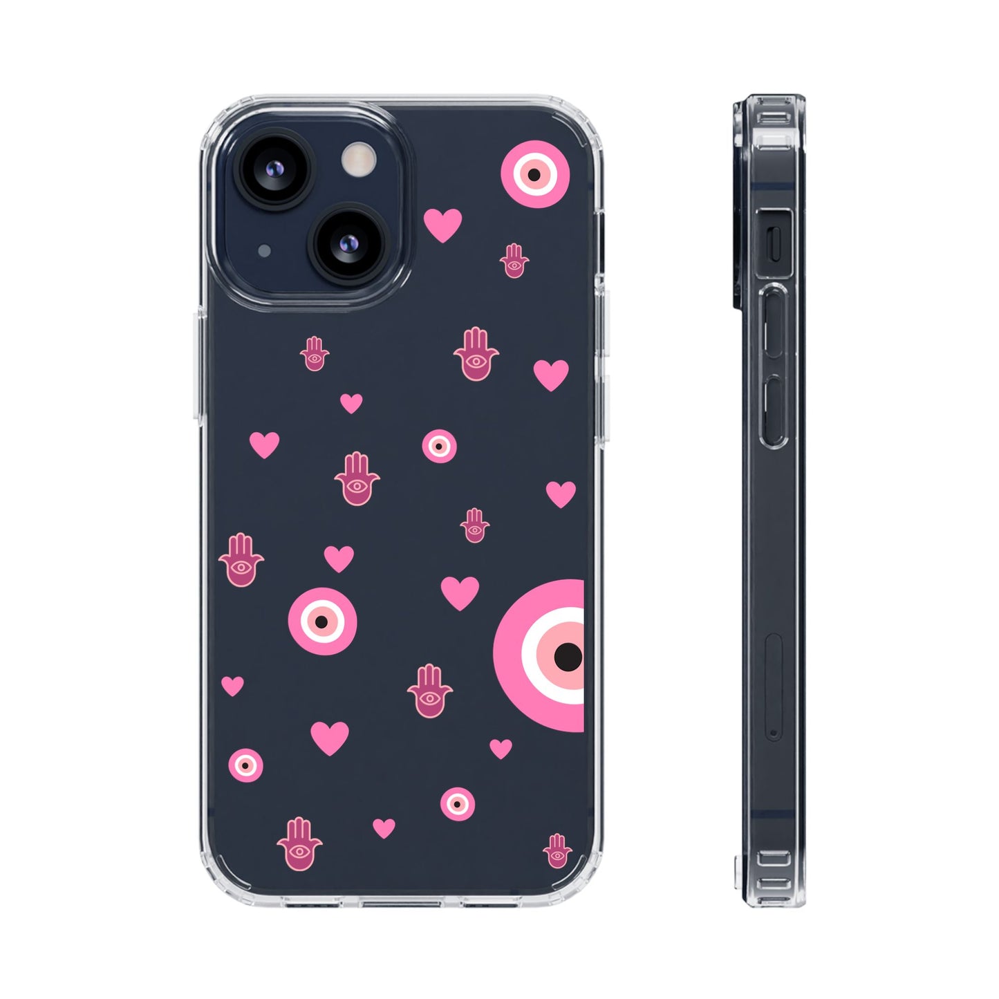 Devil's eye & Pink Hamsa Hand Clear Phone Case