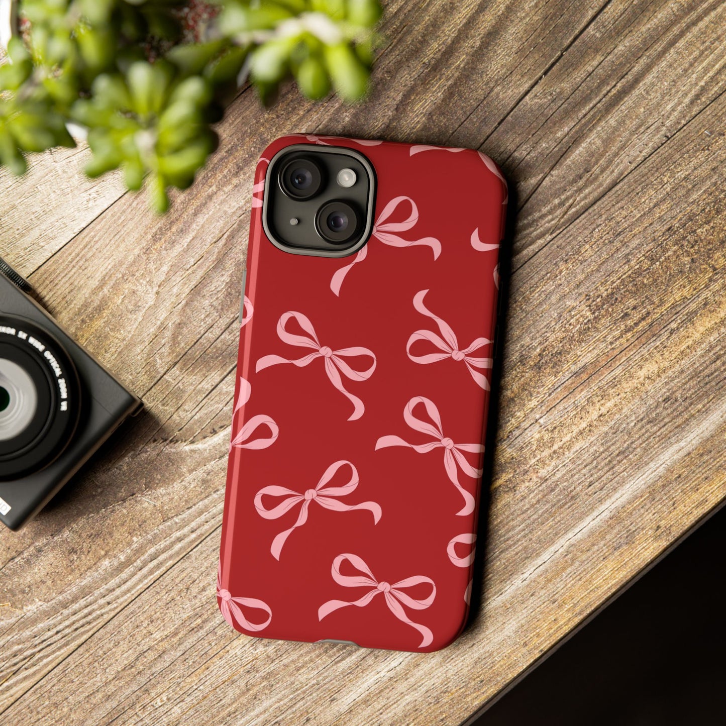 Pink Bows on Red Phone Case - JGUS