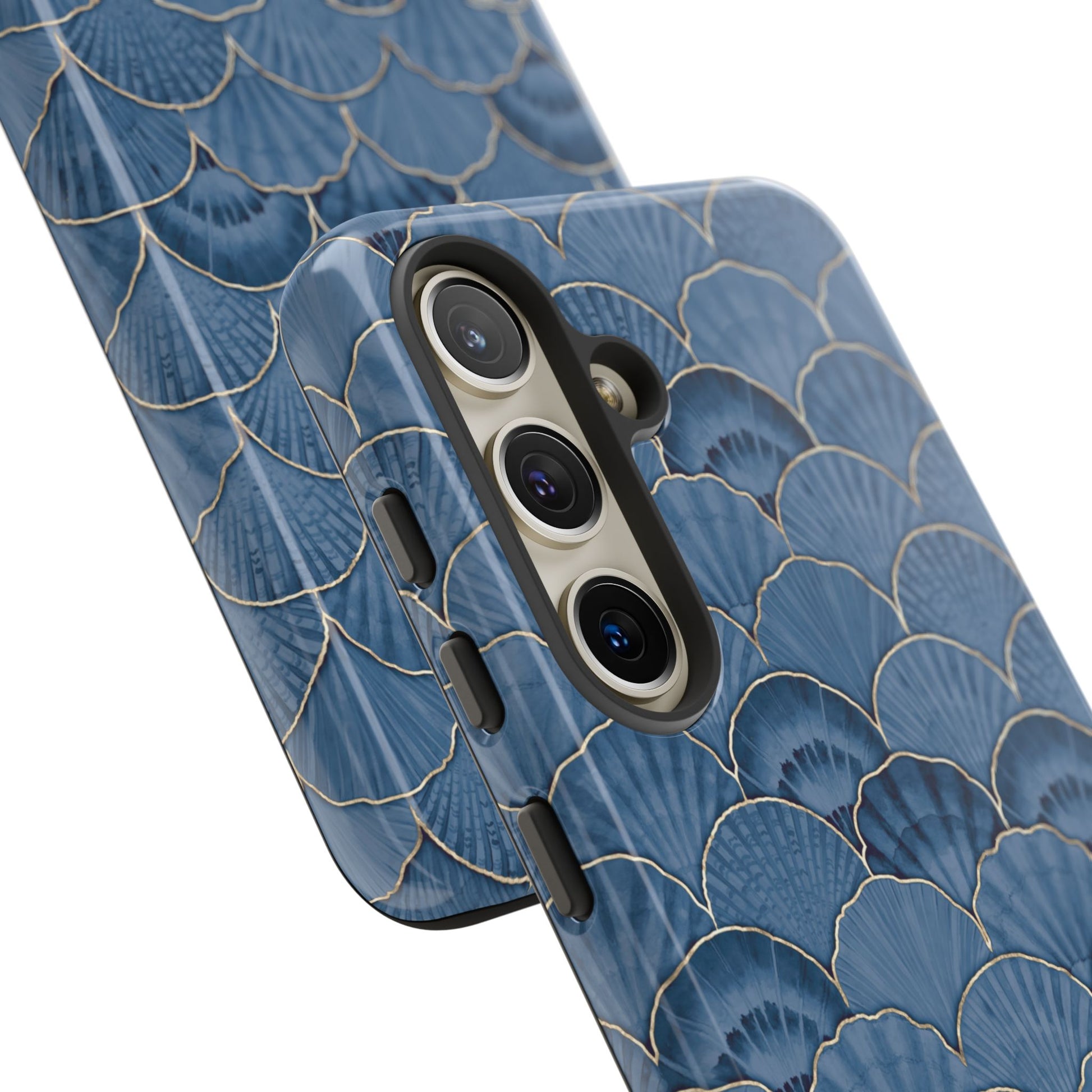 Blue Scallop Phone Case for iPhone Samsung Pixel – Art Deco Fan Gold Luxury Aesthetic - JGUS