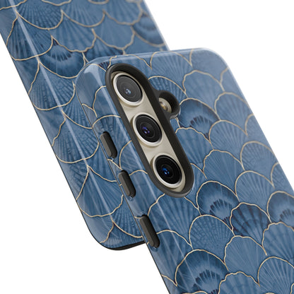 Blue Scallop Phone Case for iPhone Samsung Pixel – Art Deco Fan Gold Luxury Aesthetic - JGUS