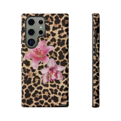 Leopard Print Phone Case with Pink Flowers – Stylish Floral Animal Design for iPhone & Samsung
