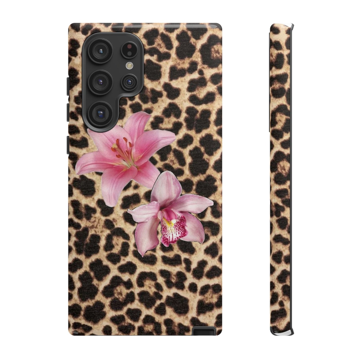 Leopard Print Phone Case with Pink Flowers – Stylish Floral Animal Design for iPhone & Samsung