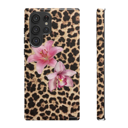 Leopard Print Phone Case with Pink Flowers – Stylish Floral Animal Design for iPhone & Samsung