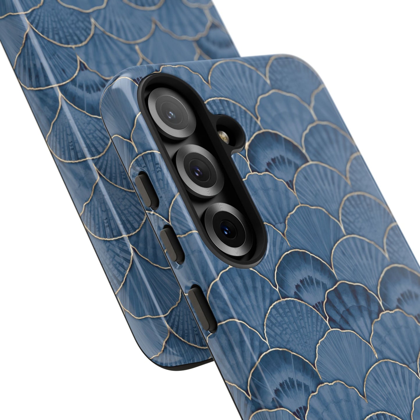Blue Scallop Phone Case for iPhone Samsung Pixel – Art Deco Fan Gold Luxury Aesthetic - JGUS