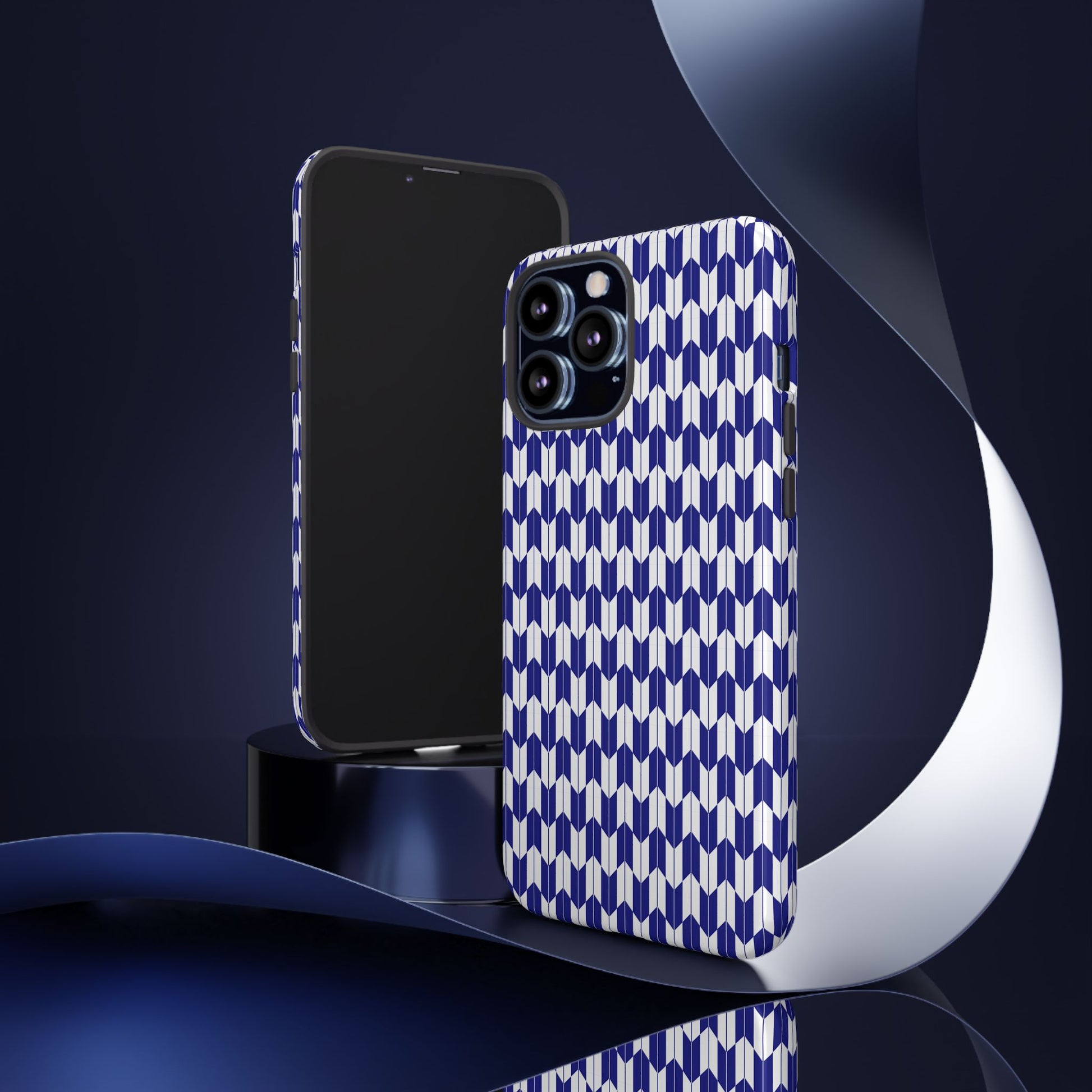 Navy Blue Geometric Phone Case for iPhone Samsung Pixel – Minimal Pattern Modern Aesthetic - JGUS