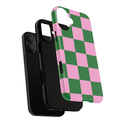 Pink Retro Checkered Phone Case – 90s Aesthetic, Vintage Grid Pattern for iPhone & Samsung - JGUS