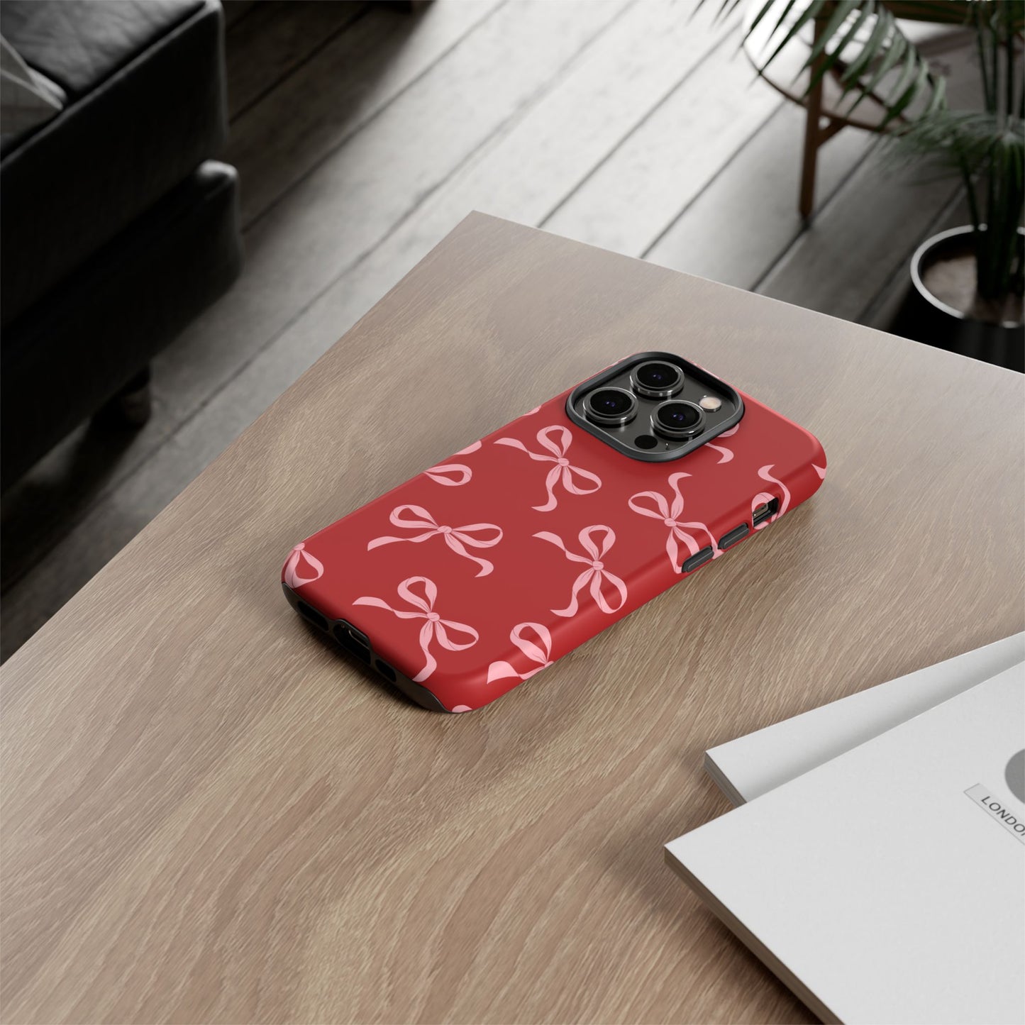 Pink Bows on Red Phone Case - JGUS