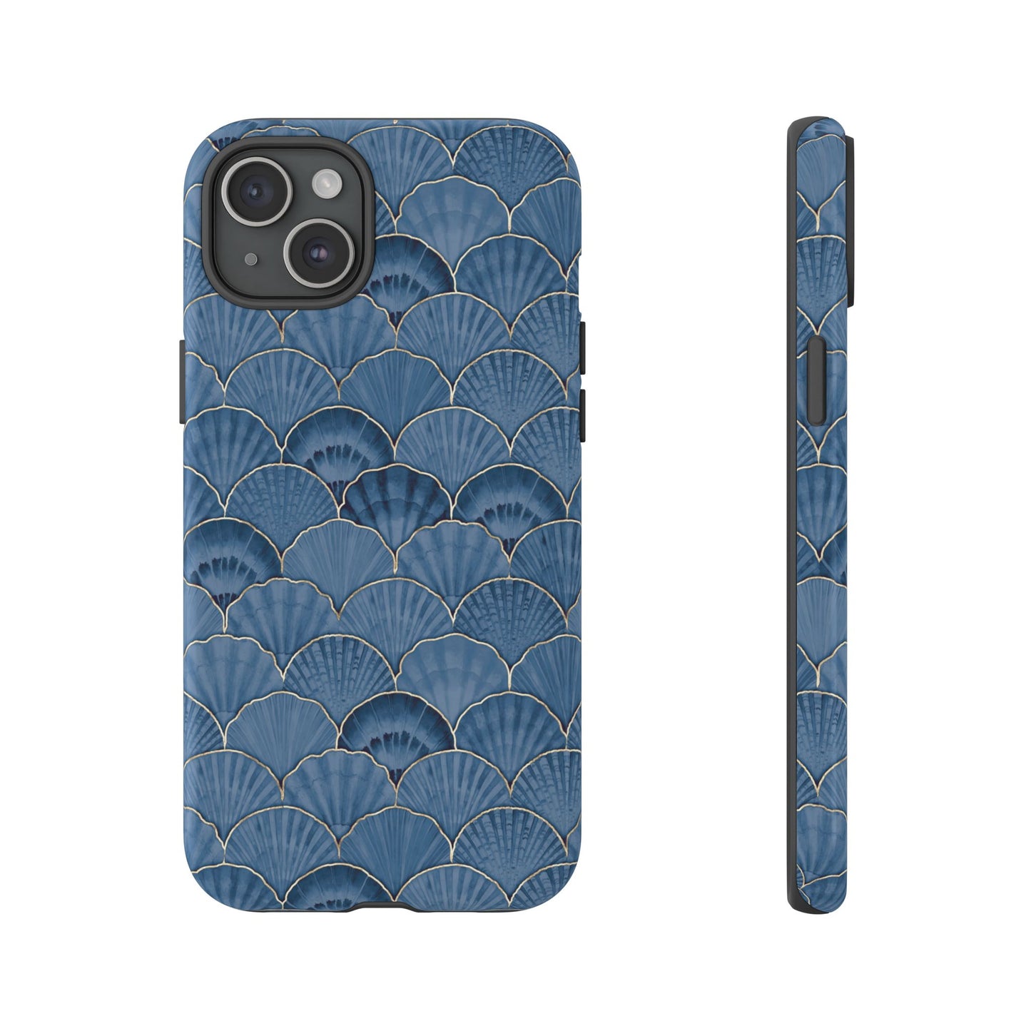 Blue Scallop Phone Case for iPhone Samsung Pixel – Art Deco Fan Gold Luxury Aesthetic - JGUS