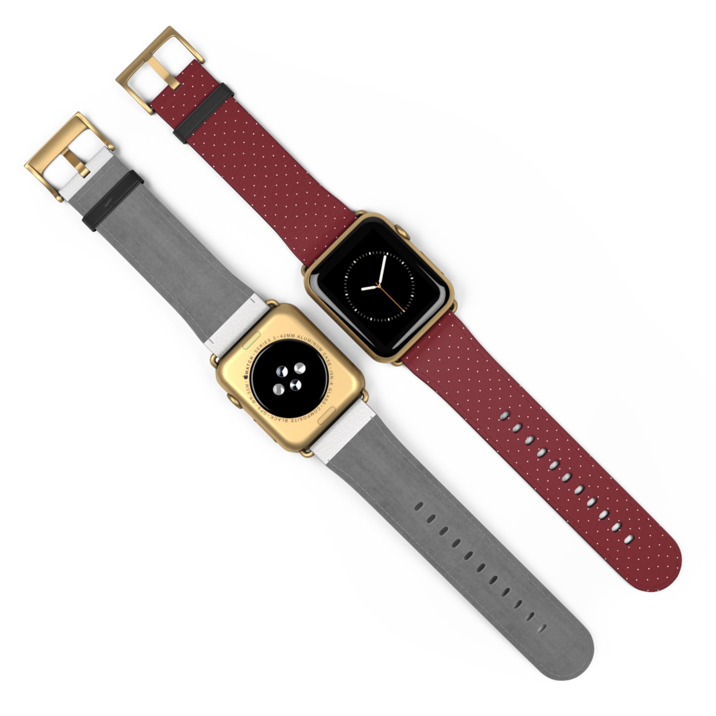 Burgundy & White Vegan Leather Apple Watch Band - Eco-Friendly & Festive Design