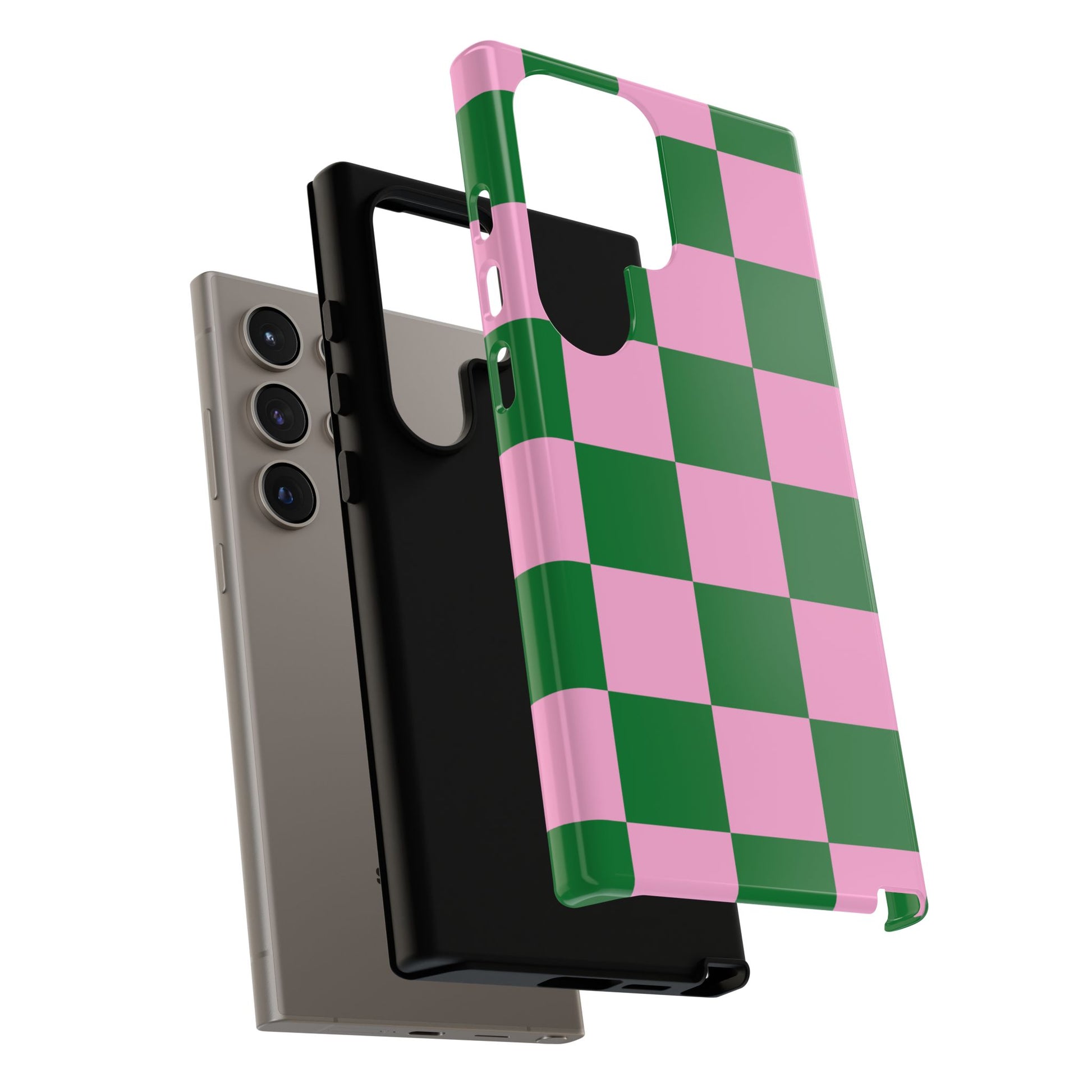 Pink Retro Checkered Phone Case – 90s Aesthetic, Vintage Grid Pattern for iPhone & Samsung - JGUS