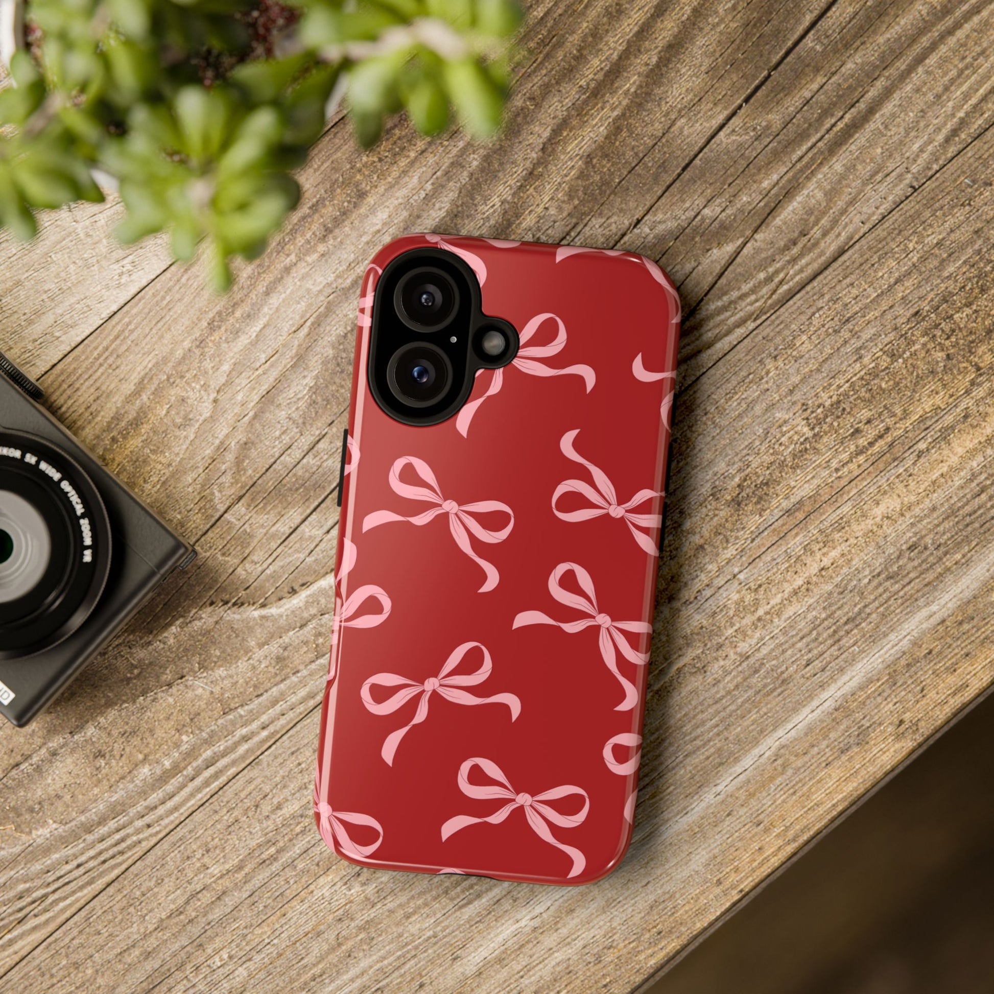Pink Bows on Red Phone Case - JGUS