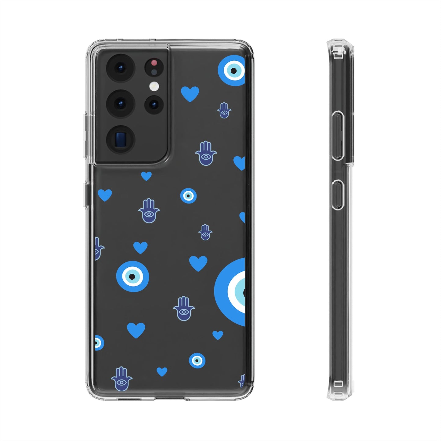 Blue Evil Eye Pattern Clear Phone Case