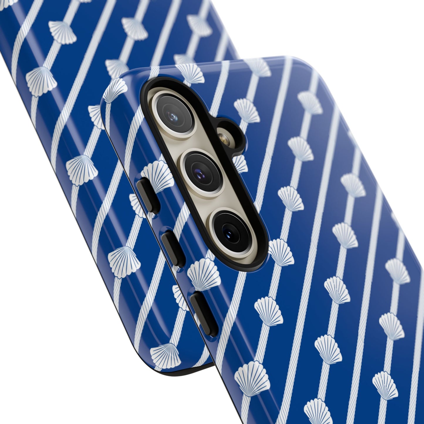 Navy Blue Seashell Phone Case for iPhone Samsung Pixel – Nautical Coastal Stripe Aesthetic - JGUS