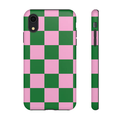 Pink Retro Checkered Phone Case – 90s Aesthetic, Vintage Grid Pattern for iPhone & Samsung - JGUS