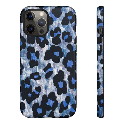 Blue & Black Leopard Print Phone Case – Bold Animal Pattern for iPhone & Samsung