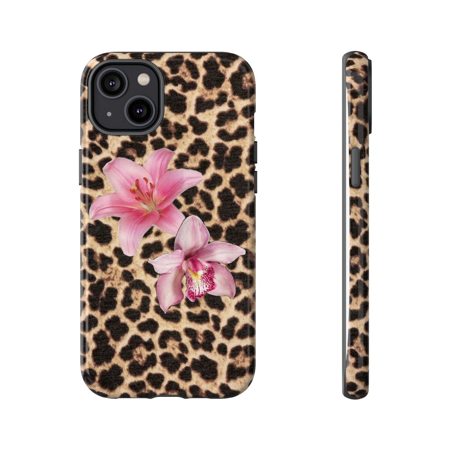 Leopard Print Phone Case with Pink Flowers – Stylish Floral Animal Design for iPhone & Samsung