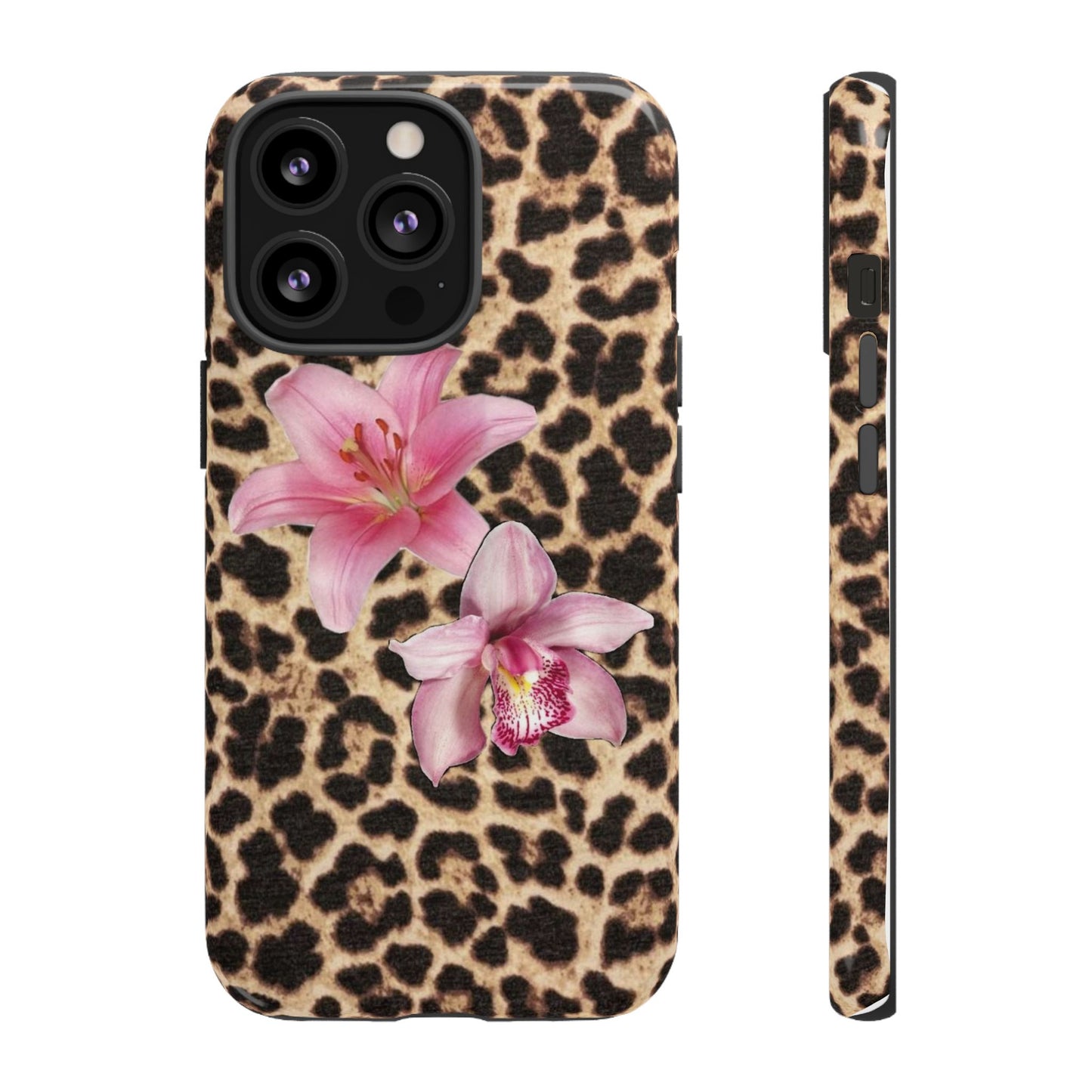Leopard Print Phone Case with Pink Flowers – Stylish Floral Animal Design for iPhone & Samsung