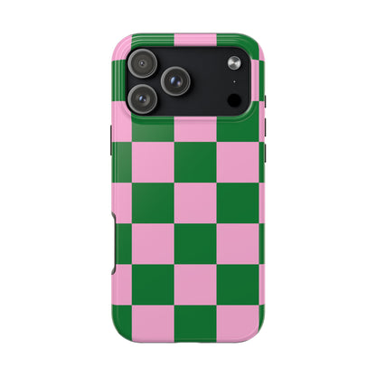 Pink Retro Checkered Phone Case – 90s Aesthetic, Vintage Grid Pattern for iPhone & Samsung