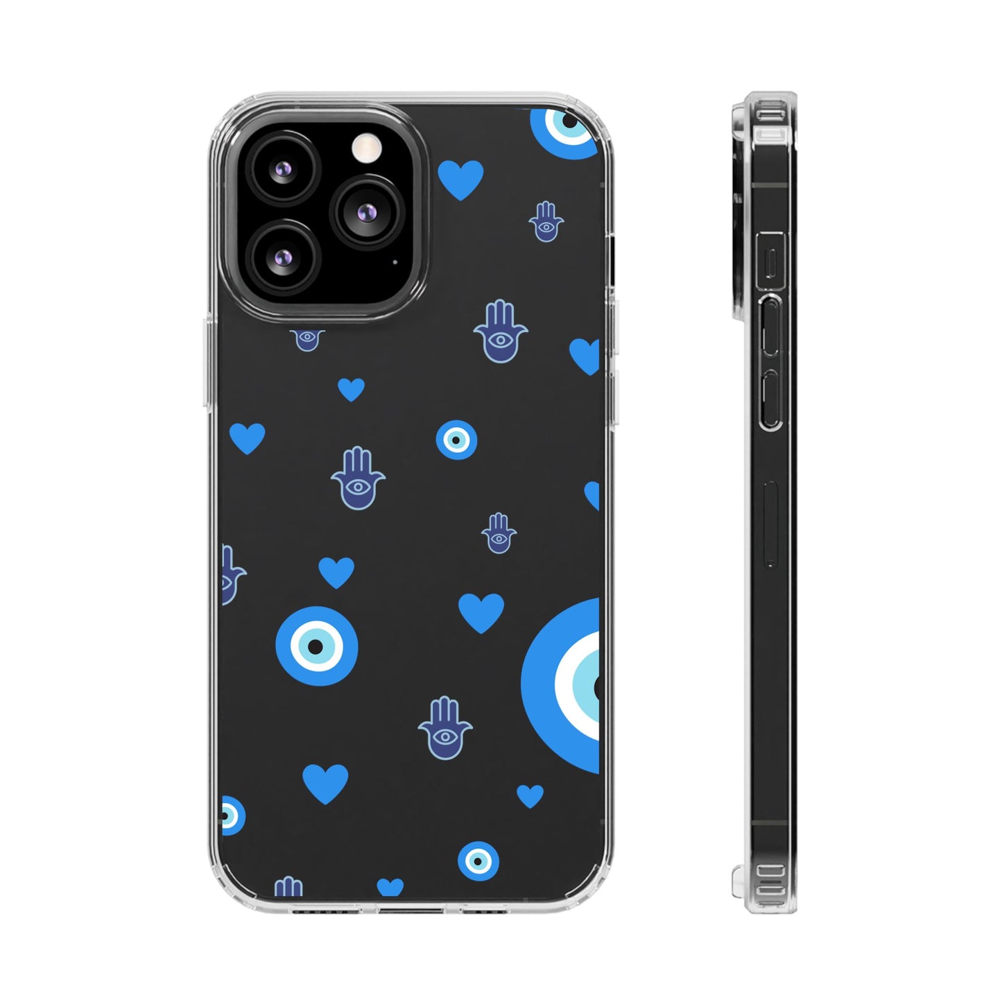 Blue Evil Eye Pattern Clear Phone Case