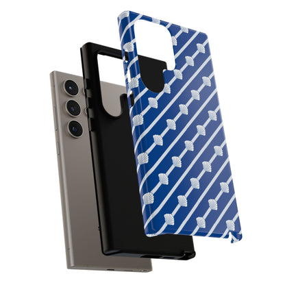 Navy Blue Seashell Phone Case for iPhone Samsung Pixel – Nautical Coastal Stripe Aesthetic - JGUS
