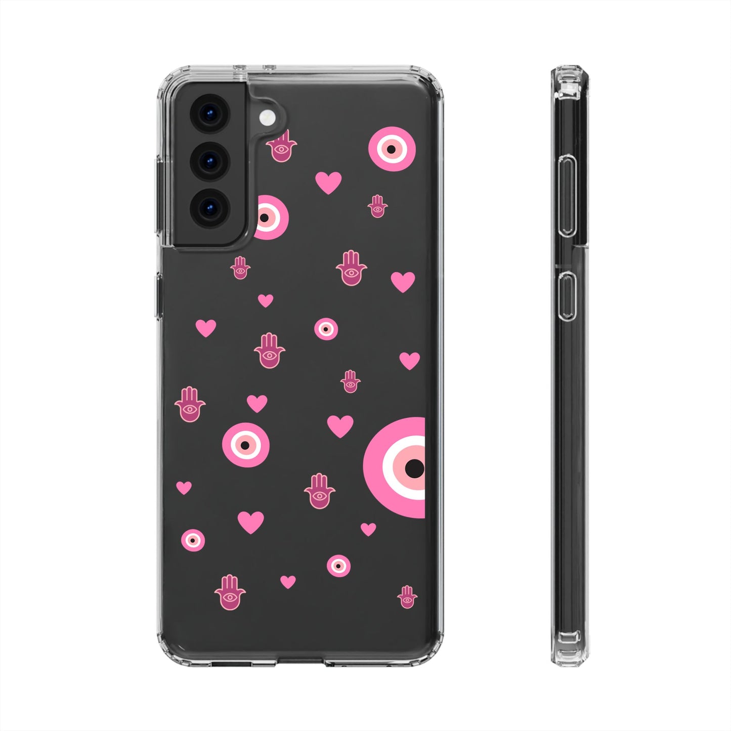 Devil's eye & Pink Hamsa Hand Clear Phone Case