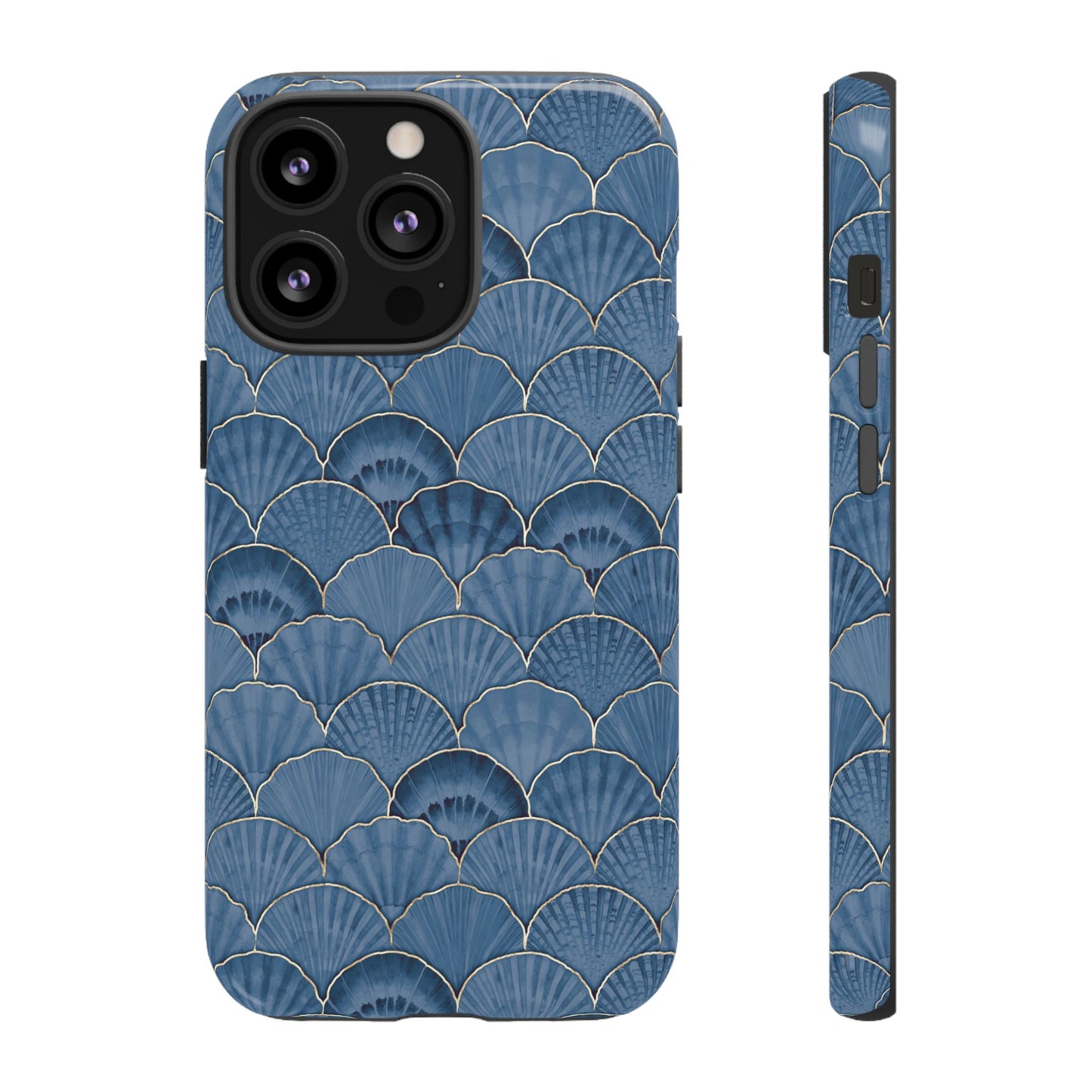 Blue Scallop Phone Case for iPhone Samsung Pixel – Art Deco Fan Gold Luxury Aesthetic - JGUS