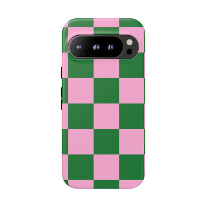 Pink Retro Checkered Phone Case – 90s Aesthetic, Vintage Grid Pattern for iPhone & Samsung - JGUS