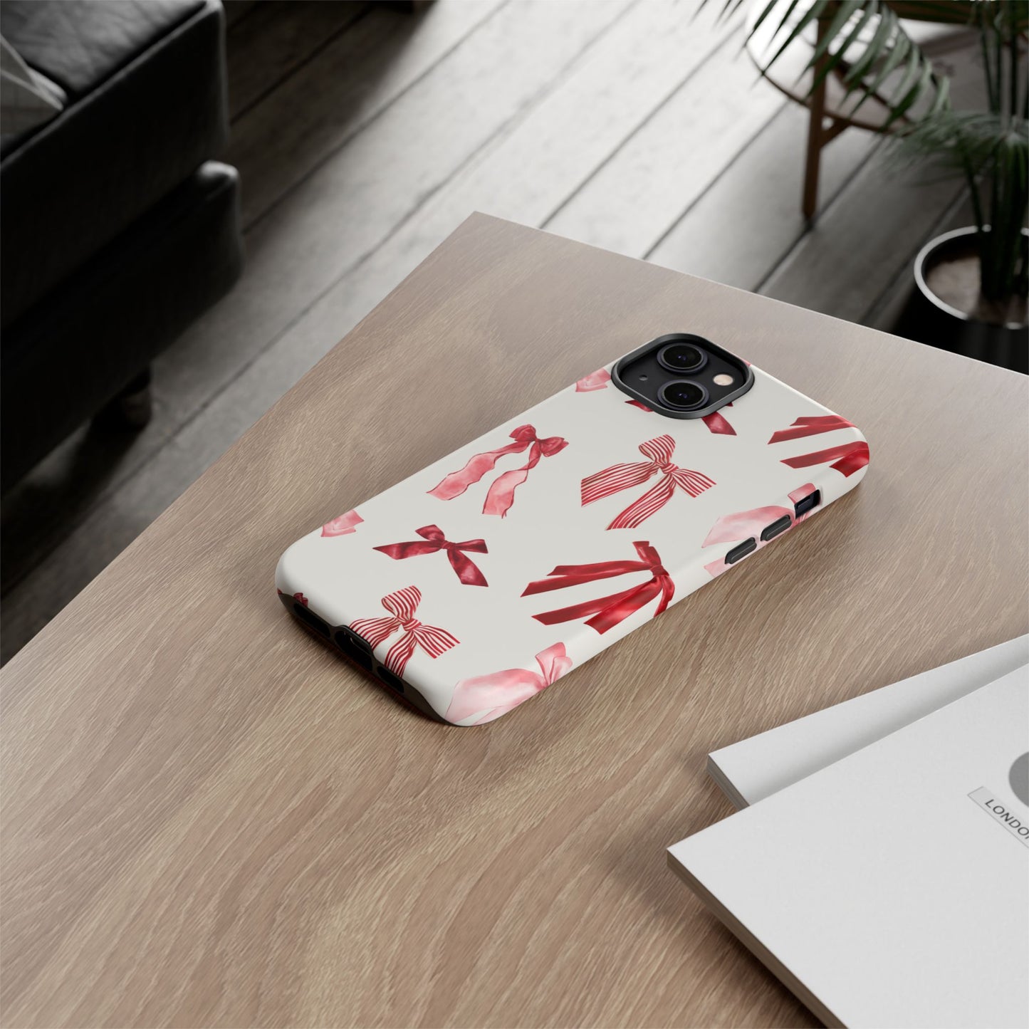 Burgundy Chic Bow Design Phone Case - JGUS