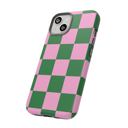 Pink Retro Checkered Phone Case – 90s Aesthetic, Vintage Grid Pattern for iPhone & Samsung - JGUS