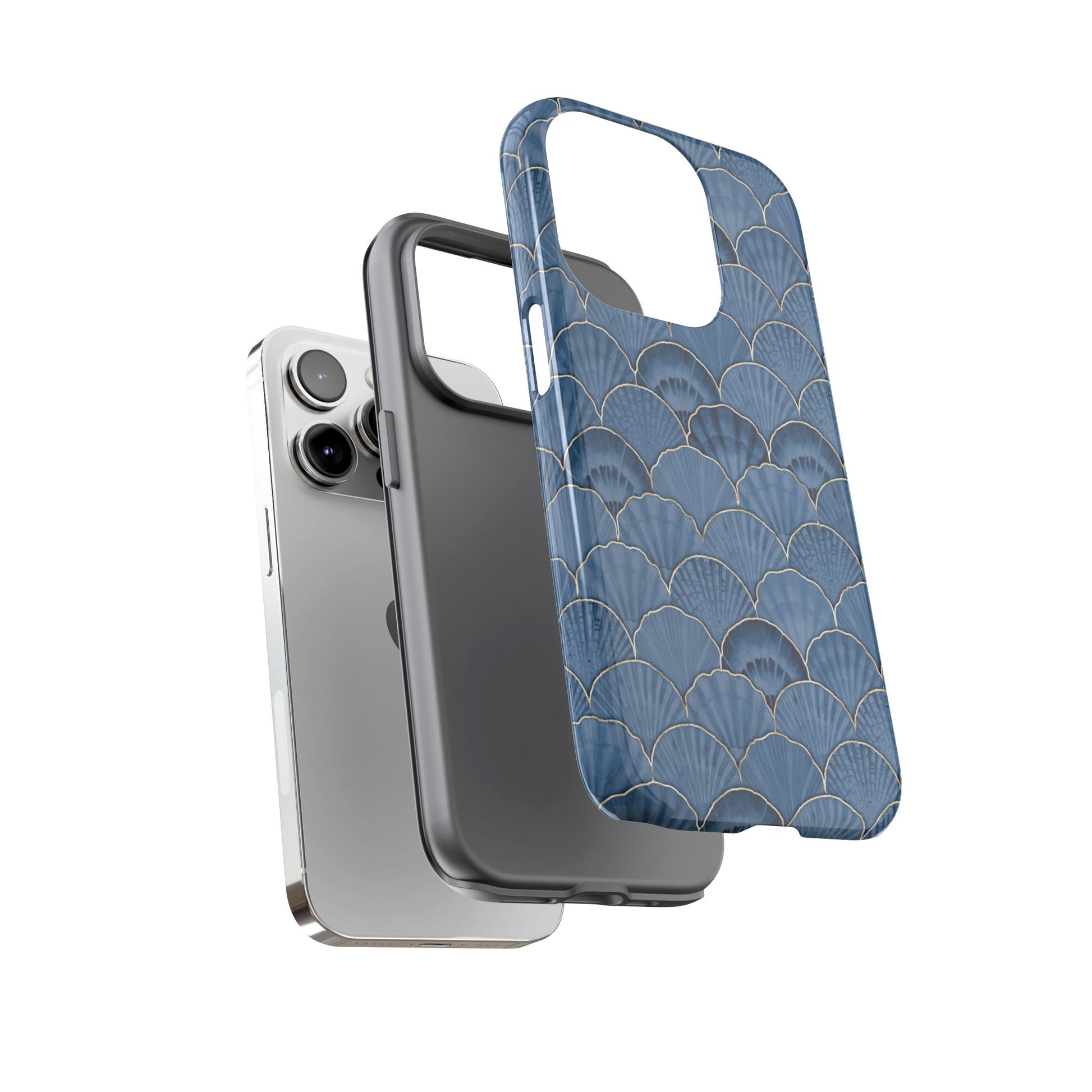 Blue Scallop Phone Case for iPhone Samsung Pixel – Art Deco Fan Gold Luxury Aesthetic - JGUS