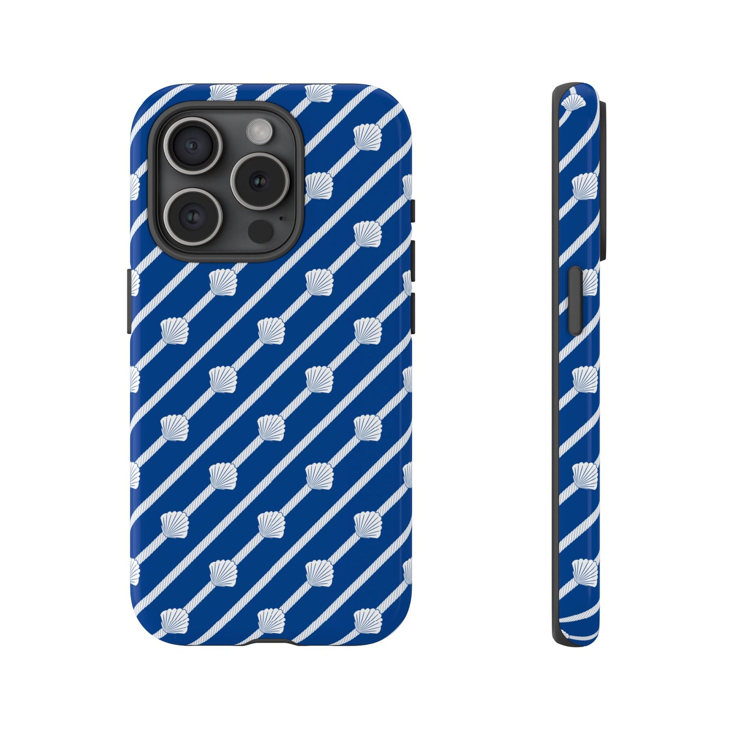 Navy Blue Seashell Phone Case for iPhone Samsung Pixel – Nautical Coastal Stripe Aesthetic - JGUS