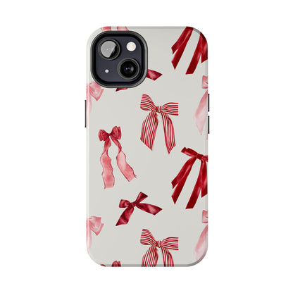 Burgundy Chic Bow Design Phone Case – Customizable, Dual-Layer Protection for iPhone & Samsung