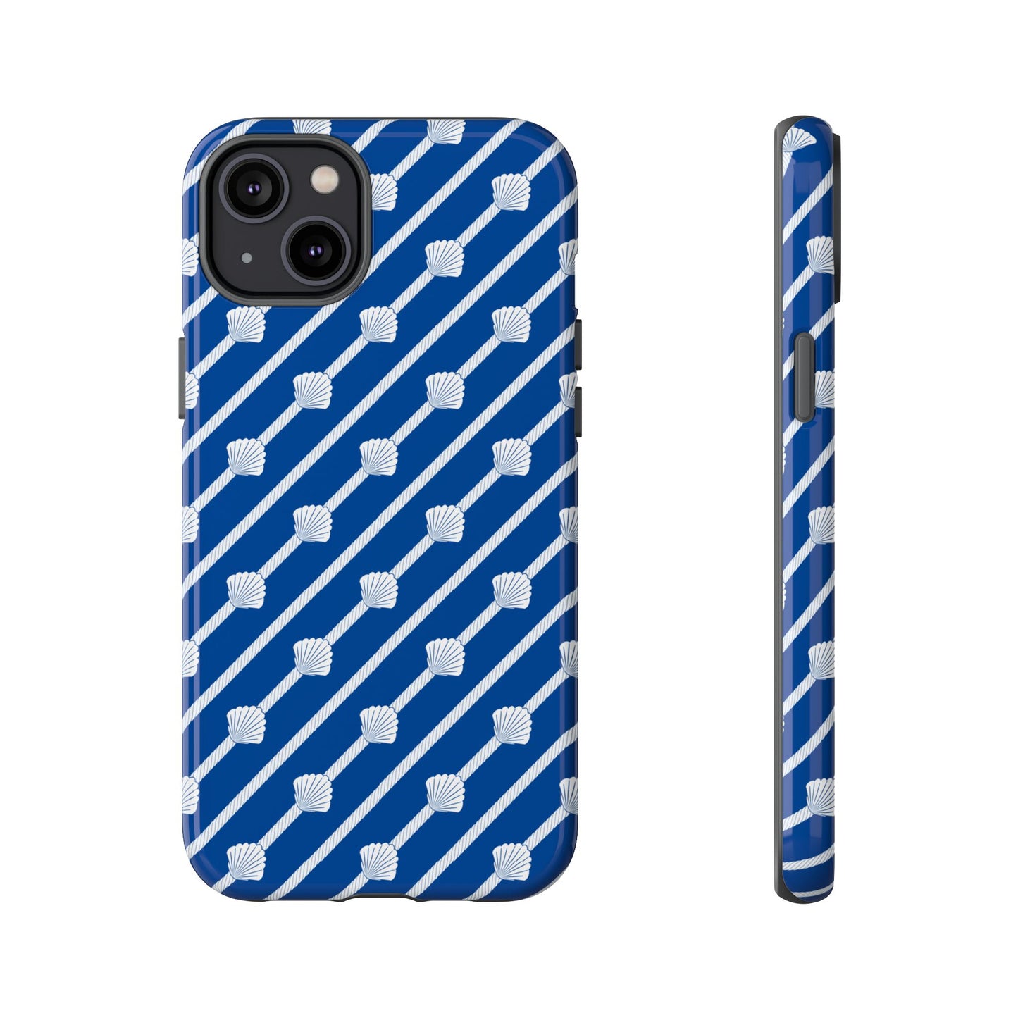 Navy Blue Seashell Phone Case for iPhone Samsung Pixel – Nautical Coastal Stripe Aesthetic - JGUS