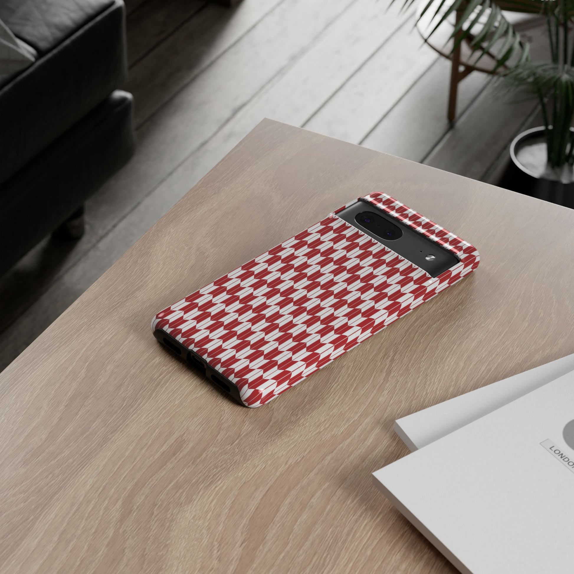 Red Geometric Phone Case for iPhone Samsung Pixel – Bold Pattern Aesthetic Modern Design - JGUS