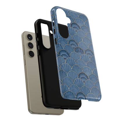 Blue Scallop Phone Case for iPhone Samsung Pixel – Art Deco Fan Gold Luxury Aesthetic - JGUS