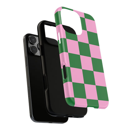 Pink Retro Checkered Phone Case – 90s Aesthetic, Vintage Grid Pattern for iPhone & Samsung - JGUS