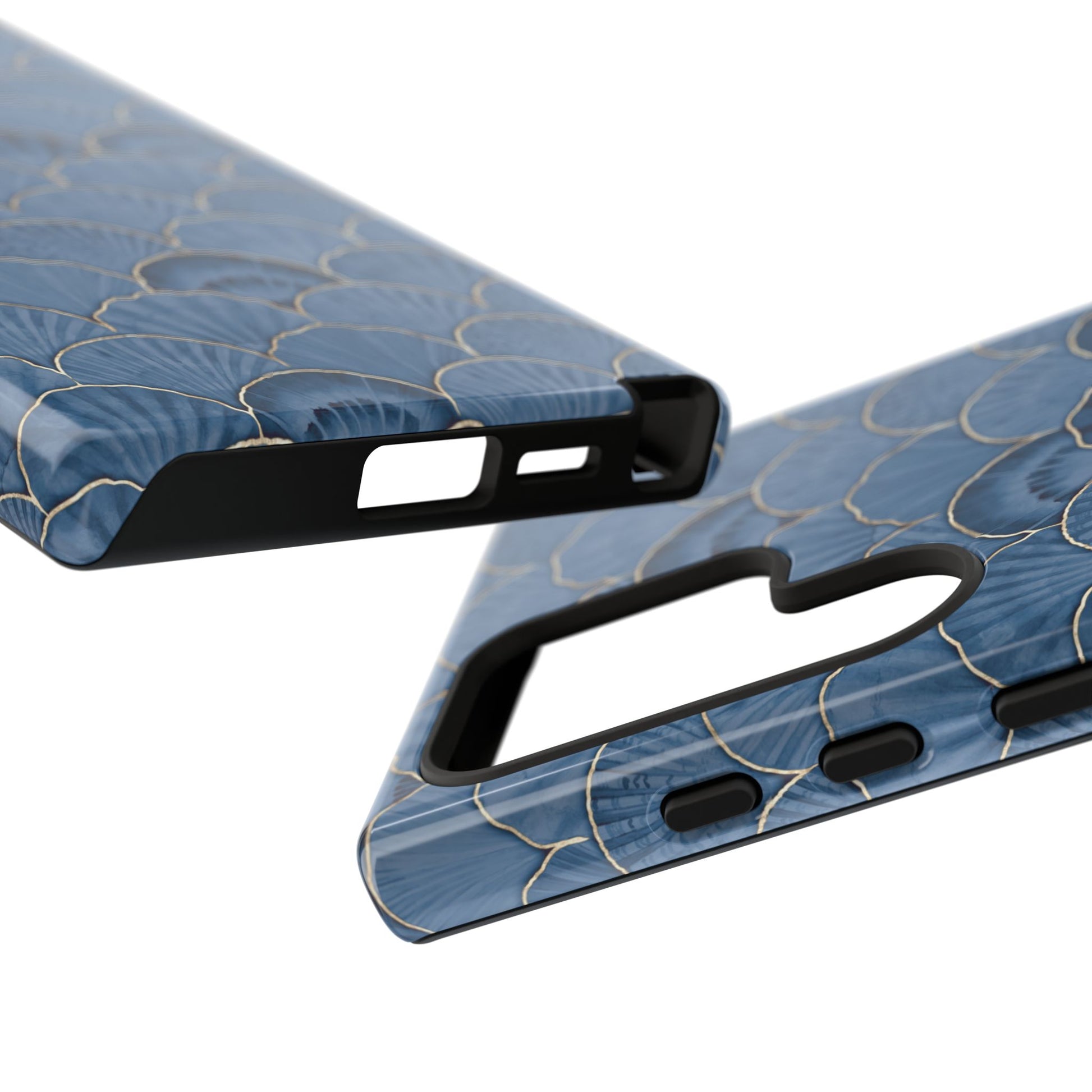 Blue Scallop Phone Case for iPhone Samsung Pixel – Art Deco Fan Gold Luxury Aesthetic - JGUS