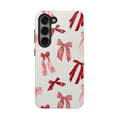 Burgundy Chic Bow Design Phone Case – Customizable, Dual-Layer Protection for iPhone & Samsung