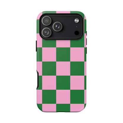 Pink Retro Checkered Phone Case – 90s Aesthetic, Vintage Grid Pattern for iPhone & Samsung - JGUS