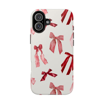 Burgundy Chic Bow Design Phone Case – Customizable, Dual-Layer Protection for iPhone & Samsung