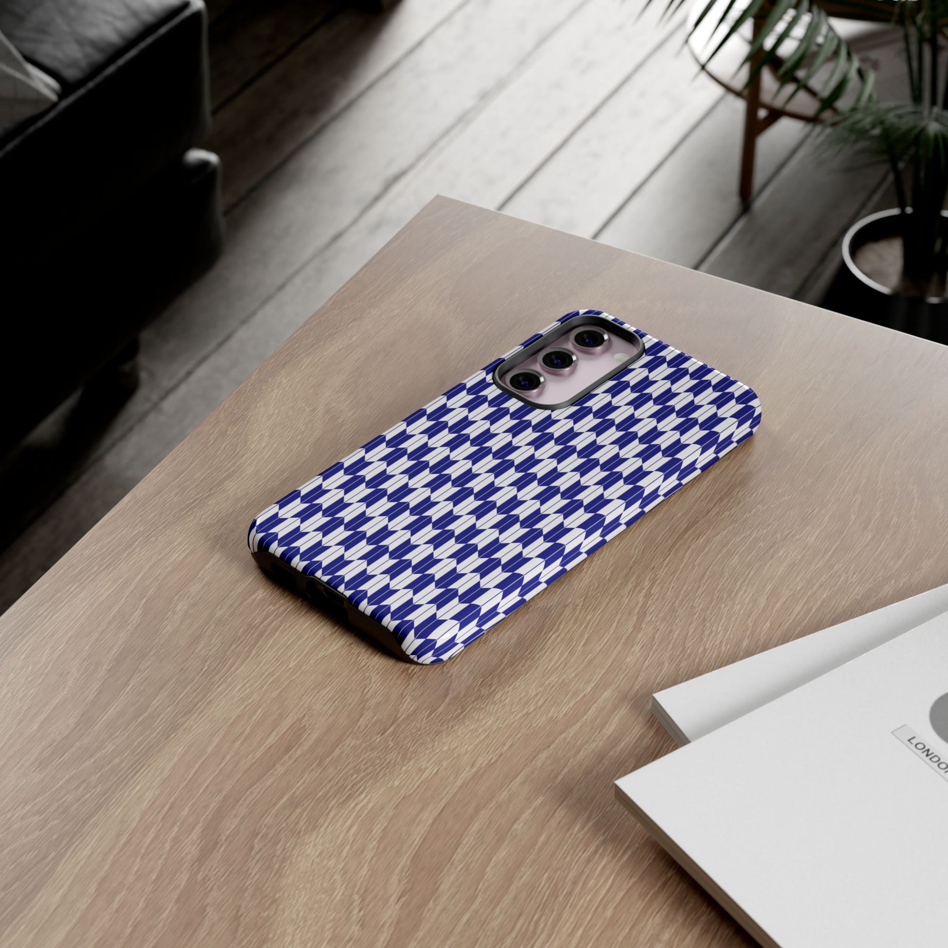 Navy Blue Geometric Phone Case for iPhone Samsung Pixel – Minimal Pattern Modern Aesthetic - JGUS