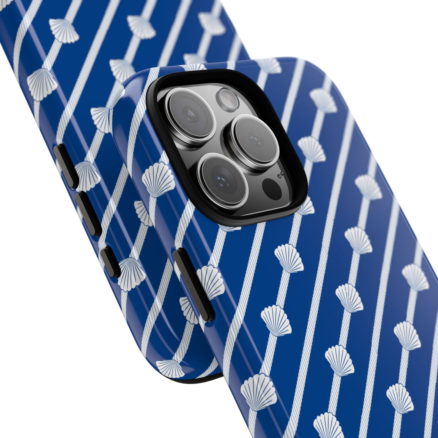 Navy Blue Seashell Phone Case for iPhone Samsung Pixel – Nautical Coastal Stripe Aesthetic - JGUS
