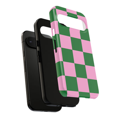 Pink Retro Checkered Phone Case – 90s Aesthetic, Vintage Grid Pattern for iPhone & Samsung - JGUS