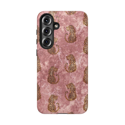 Pink Leopard Print Marble Phone Case – Cute Animal Design for iPhone & Samsung