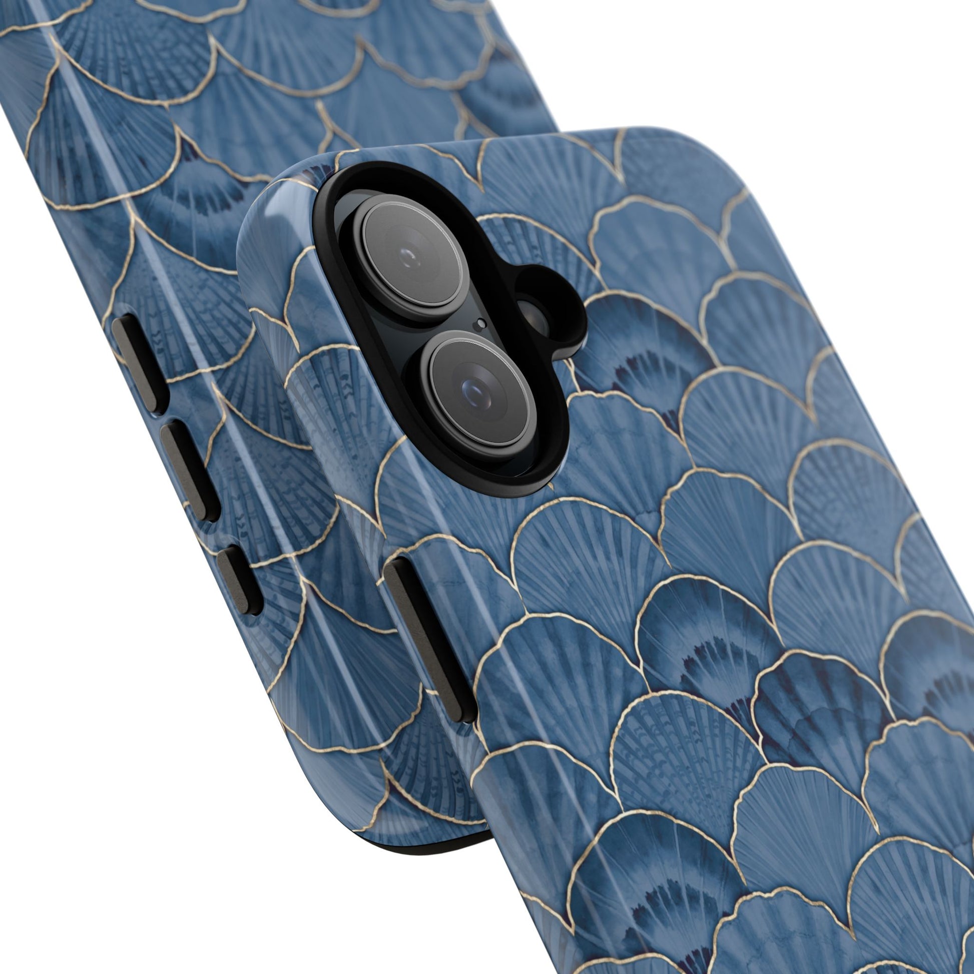 Blue Scallop Phone Case for iPhone Samsung Pixel – Art Deco Fan Gold Luxury Aesthetic - JGUS
