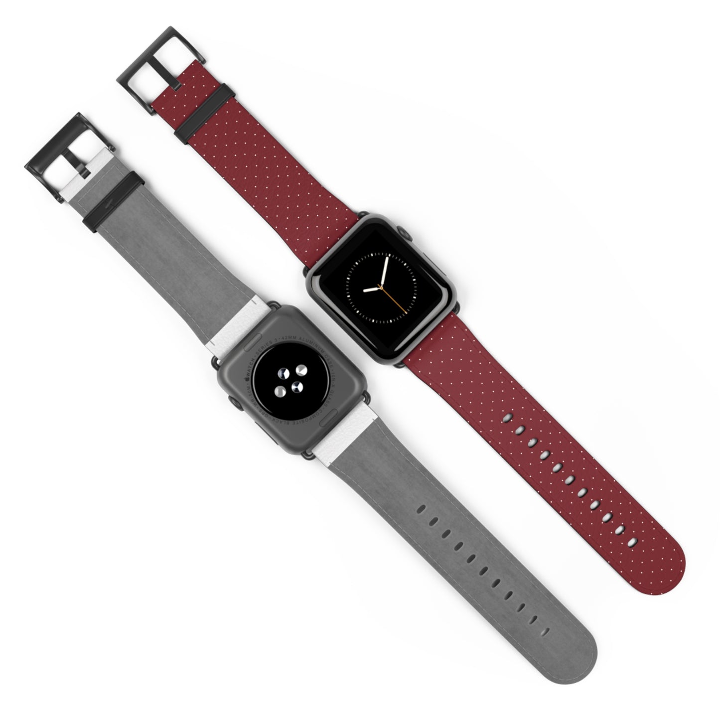 Burgundy & White Vegan Leather Apple Watch Band - Eco-Friendly & Festive Design