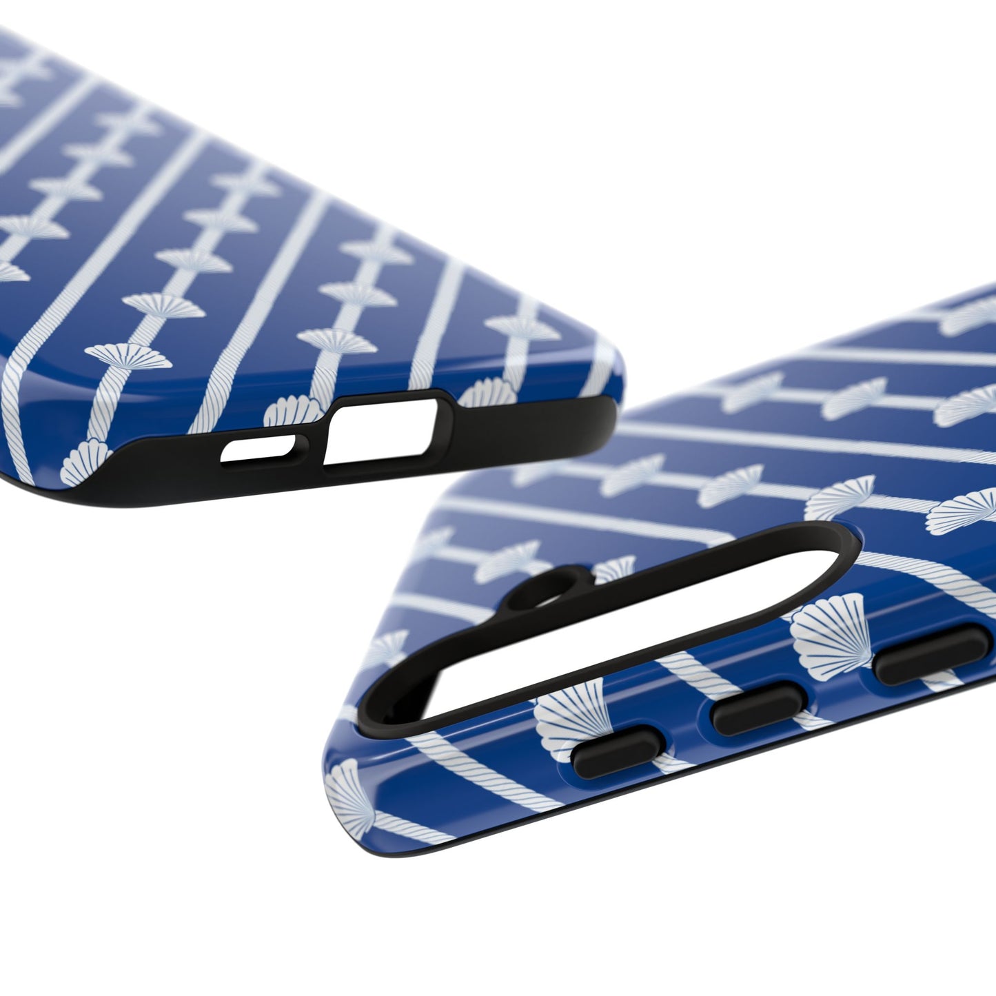 Navy Blue Seashell Phone Case for iPhone Samsung Pixel – Nautical Coastal Stripe Aesthetic - JGUS