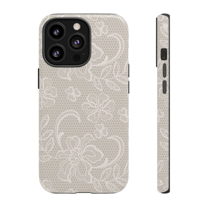 Lace Phone Case for iPhone Samsung Pixel – Cream Floral Elegant Aesthetic - JGUS