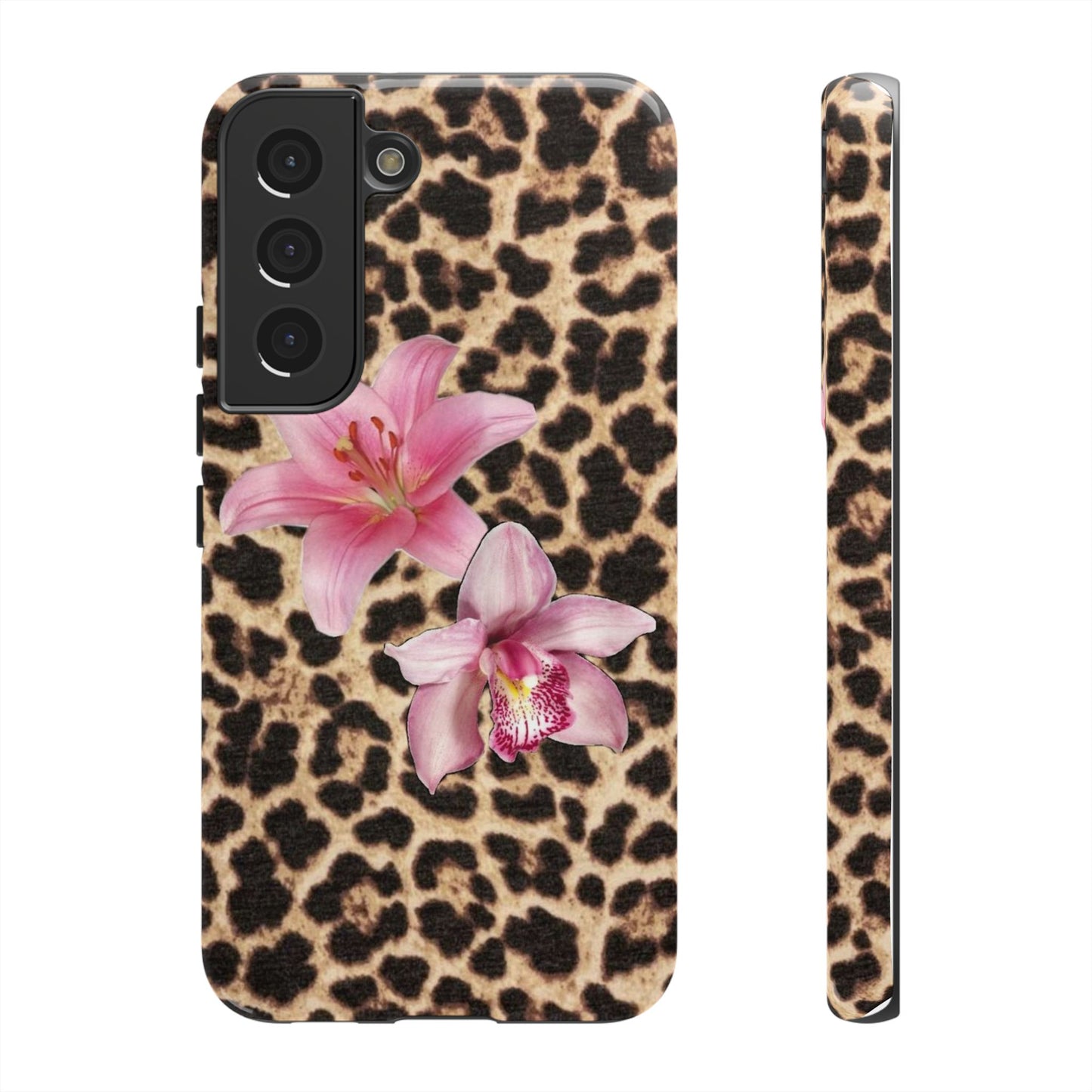 Leopard Print Phone Case with Pink Flowers – Stylish Floral Animal Design for iPhone & Samsung